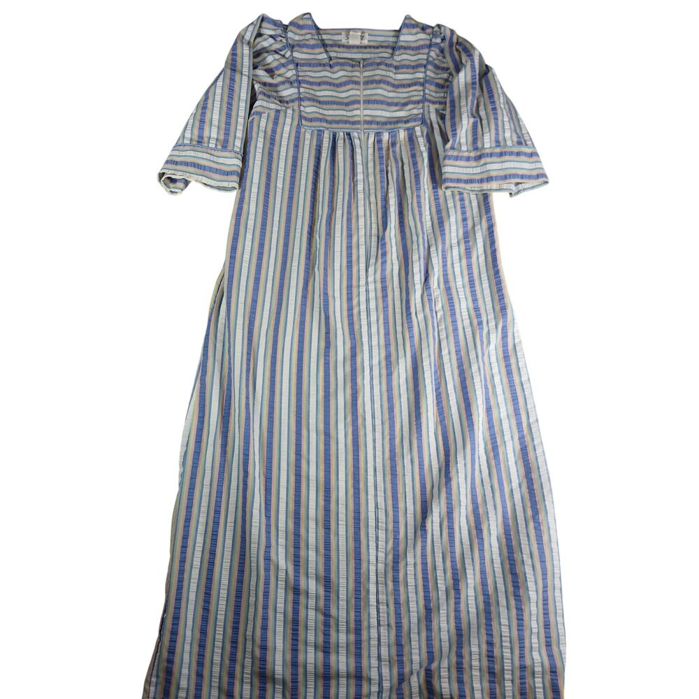 Styled By Saybury VINTAGE House Dress Womens Large Robe Lounge Stripes Pockets